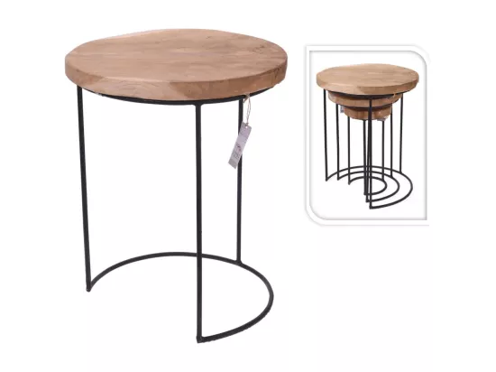 Ensemble de table d'appoint 3 pcs Teck et métal