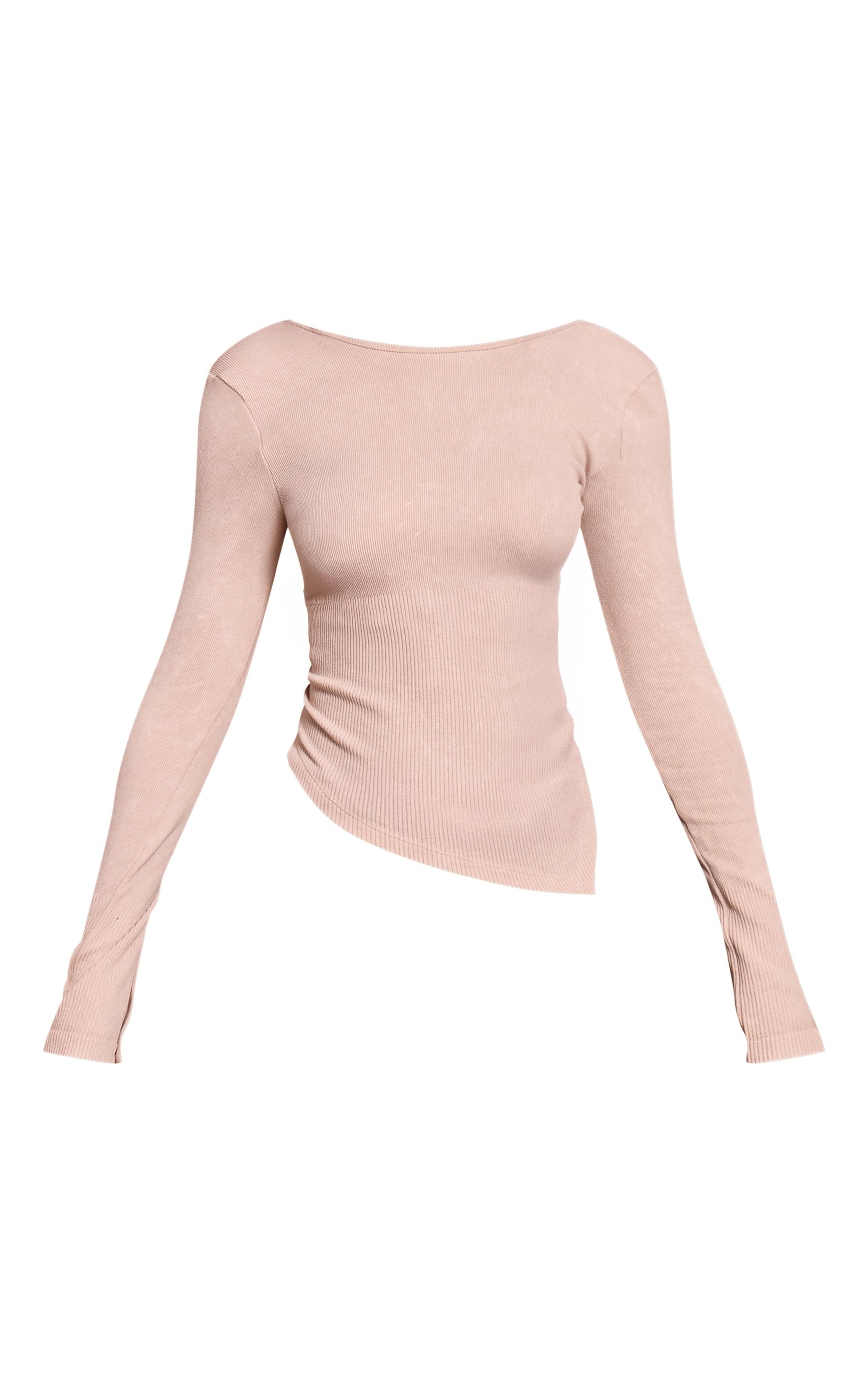 Crème Haut Petite À Manches Longues Côtelé Contour Avec Détail Boutons Pression Et Dos Ouvert