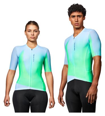Maillot Manches Courtes Unisexe Van Rysel Racer 2 Bleu Clair/Vert