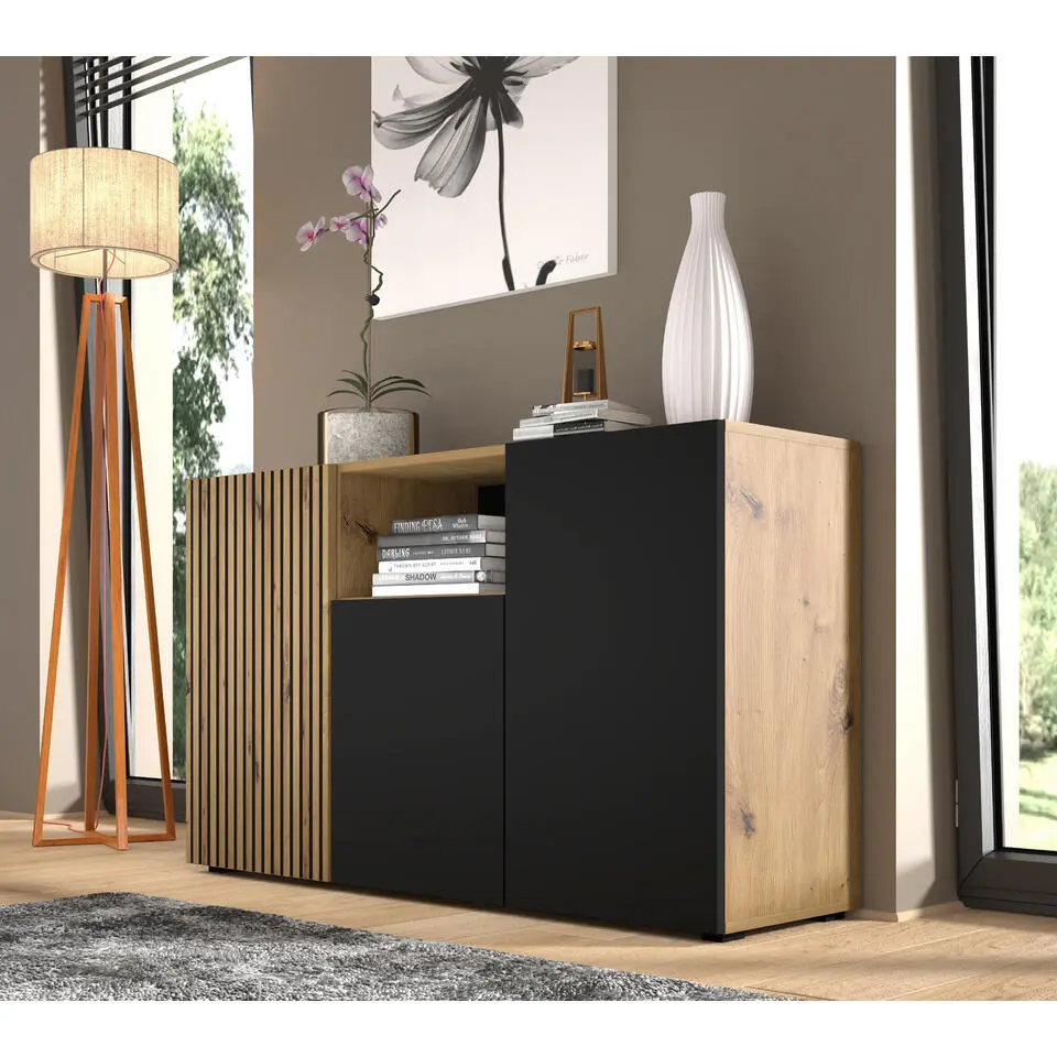 AURIS dressoir 3D 135 cm artisan eiken / zwart mat