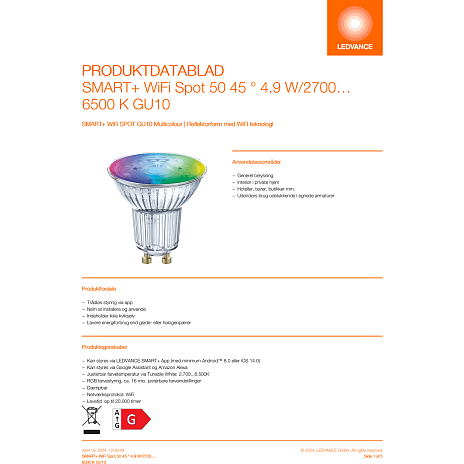 Ledvance smart+ spotpære 4,9W - multifarvet lys