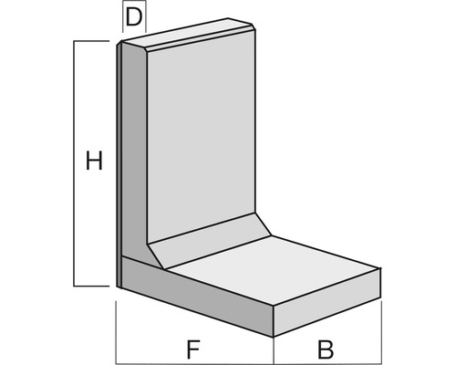 L-steen grijs 40 cm x 8 cm x 50 cm voetdiepte = 32 cm