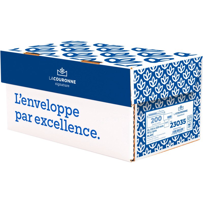 Enveloppe La Couronne 90 g/m² avec bande protectrice blanche - Boîte de 200