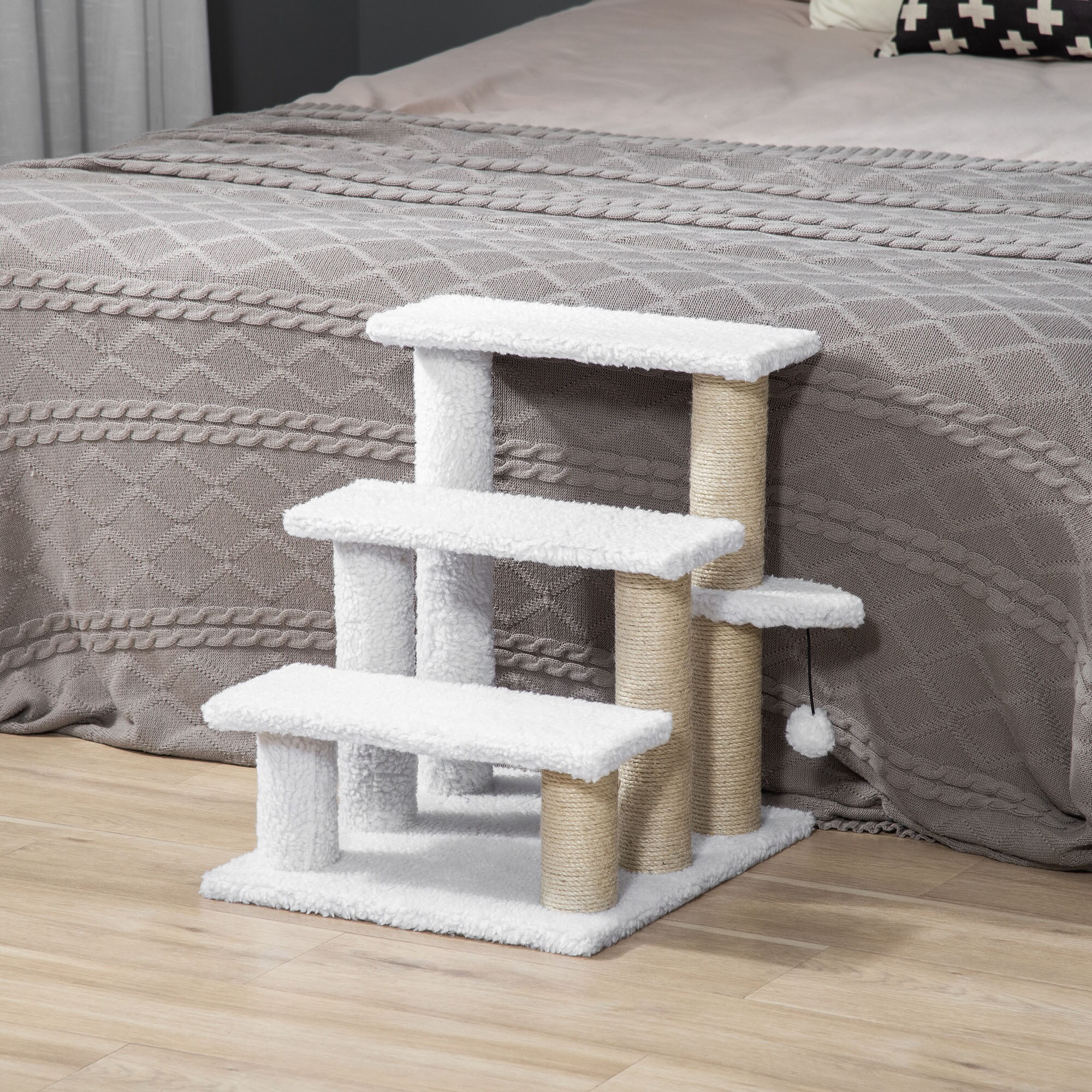 PawHut Haustiertreppe mit Ball weiß 45L x 40B x 48H cm