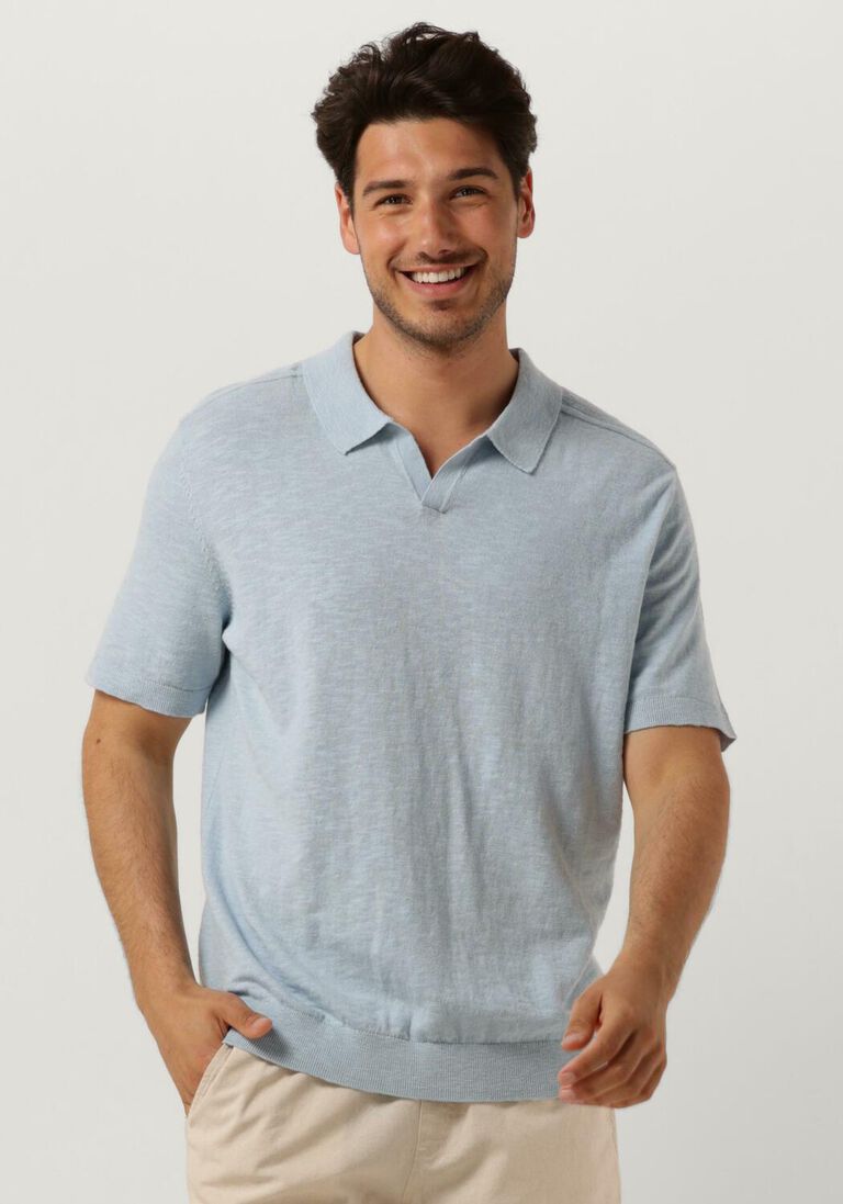 SELECTED HOMME lichtblauwe selected homme polo slhberg linen ss knit open polo
