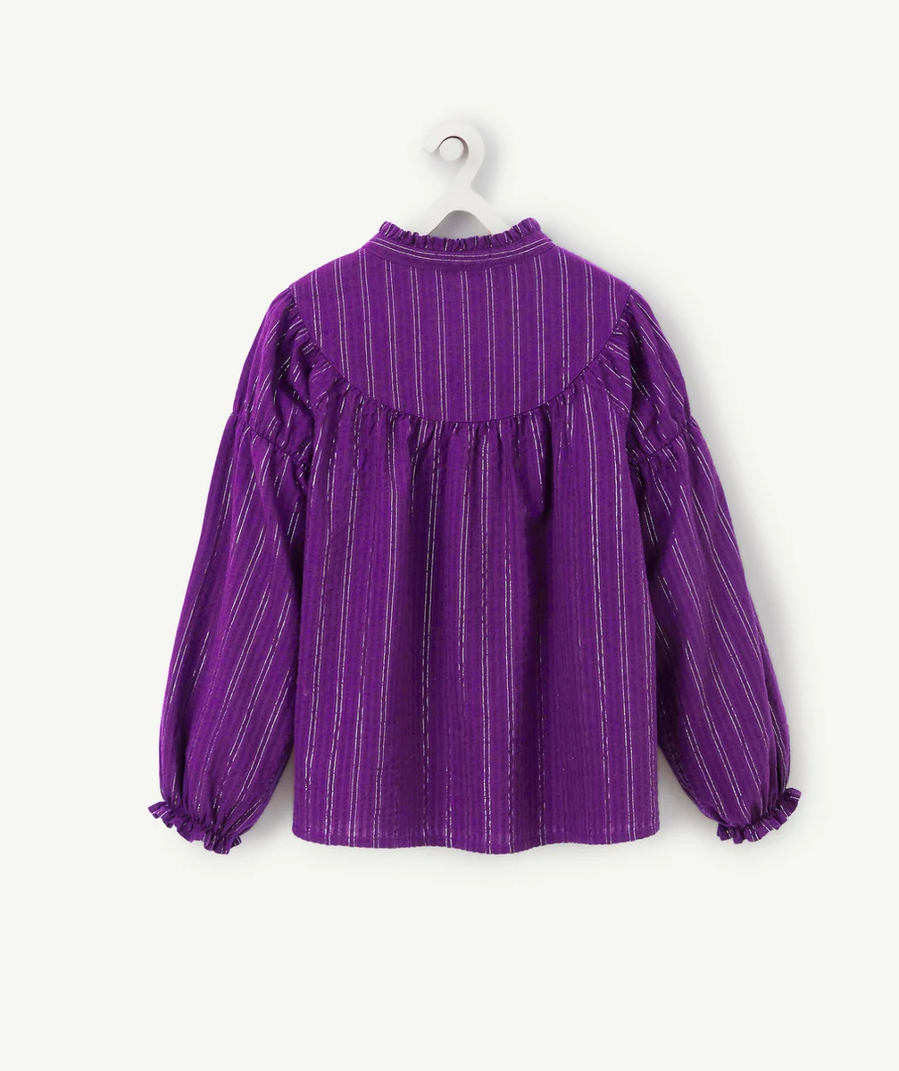 BLOUSE VIOLETTE AVEC LISERÉS COULEUR ARGENTÉE FILLE
