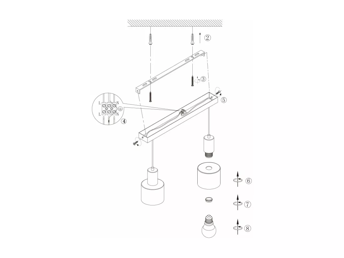 NETTLIFE Suspension table à manger E27 lampe suspendue vintage suspendue 2 ampoules noir doré