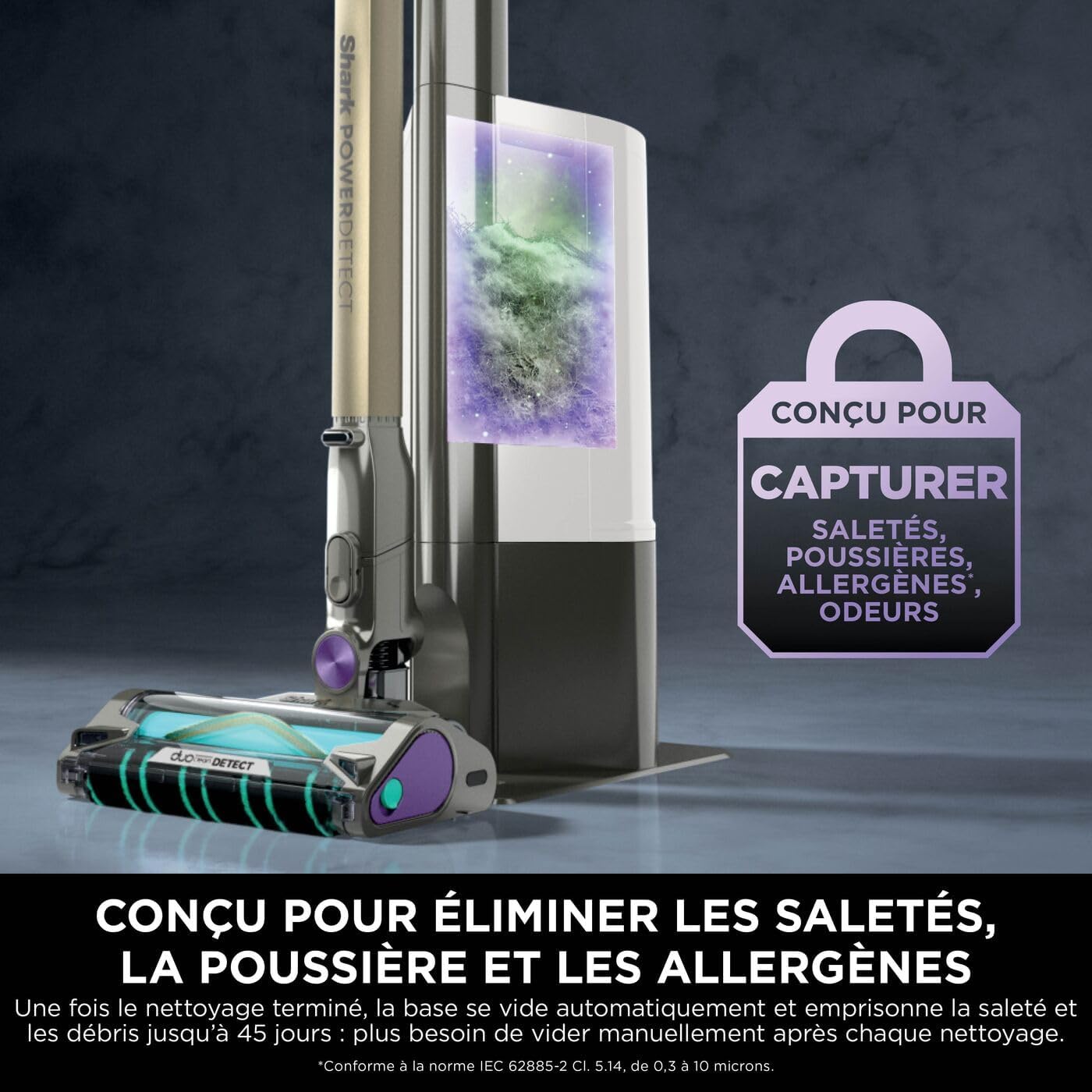 Shark Detect Clean & Empty Aspirateur balai sans fil , aspiration puissante, détection des saletés, base autovidante de 2 L, autonomie de 60 min, anti-emmêlement, brosse, suceur plat, blanc IW3612EU