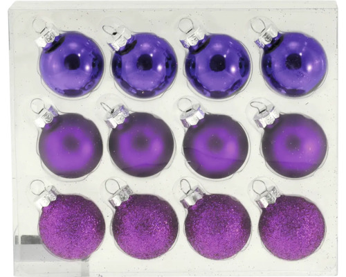 Glazen kerstboomballen, Ø 3 cm, 12 stuks, paars