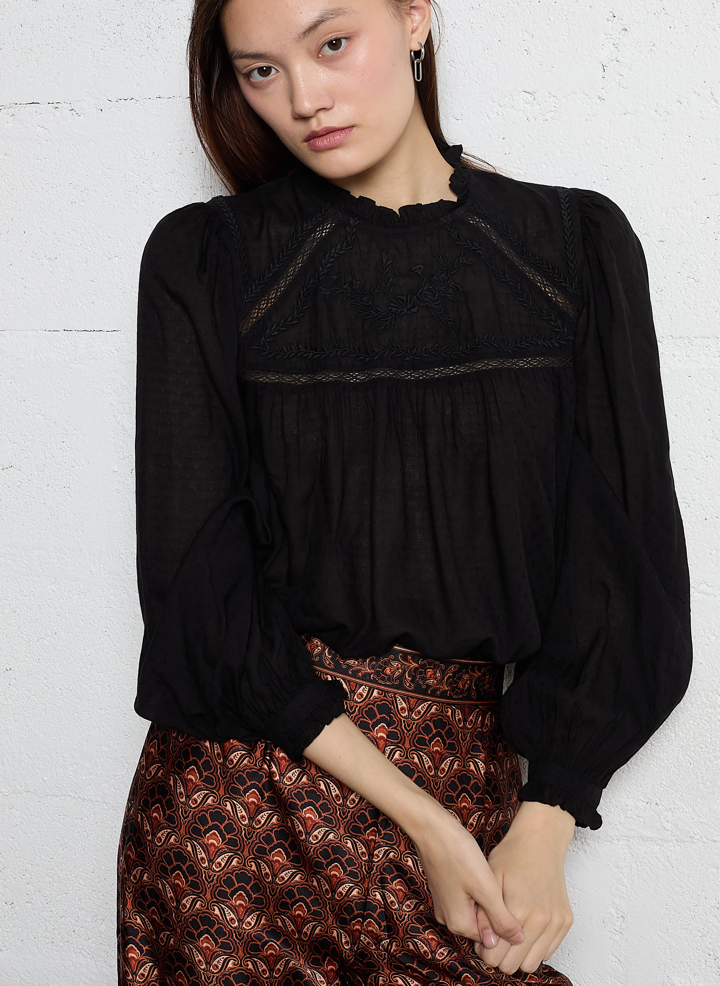 BIRSEN - Blouse droite à dentelle | Noir