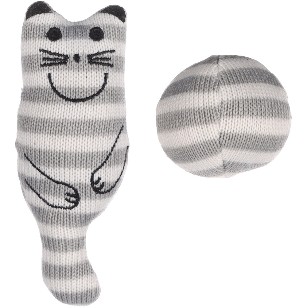 Jouet chat gris + balle avec catnip 13 cm x 3 cm pour chat