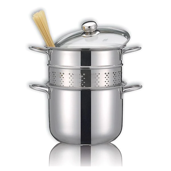 Cuiseur à pâtes en inox 18 10 avec couvercle en verre 22 cm 5 L Inoxri
