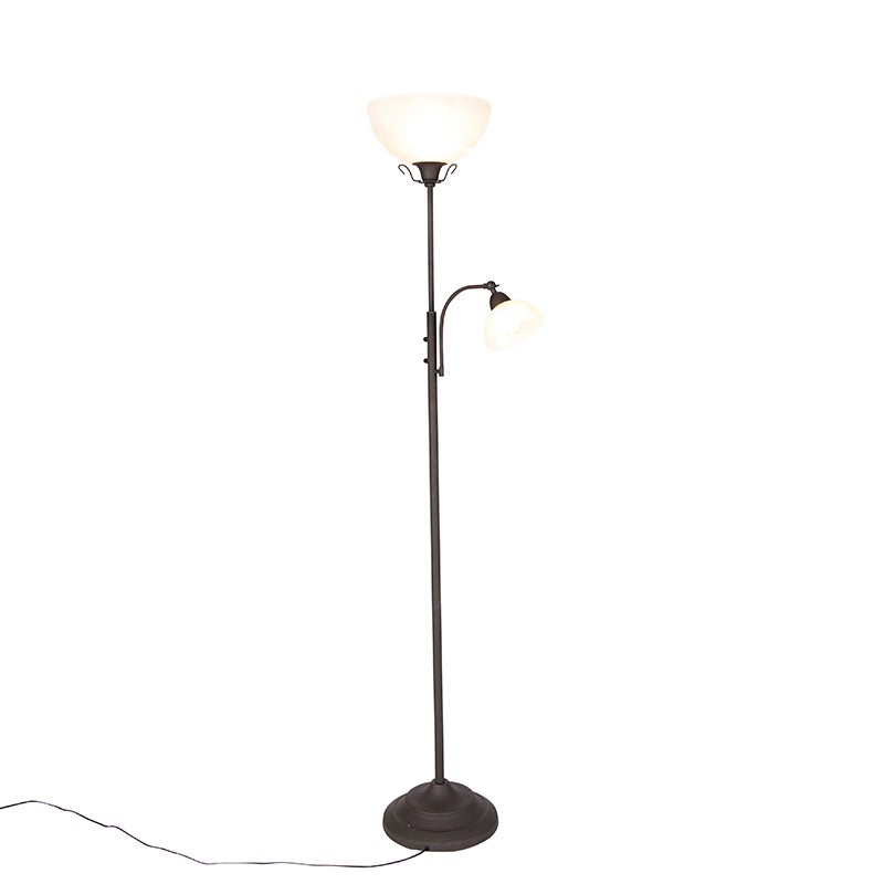 QAZQA - Country House I Vintage Klassieke Bruine Staande Lamp met Leeslamp – Dallas I Woonkamer I Uplighter - Staal Rond I Langwerpig - LED Geschikt E27
