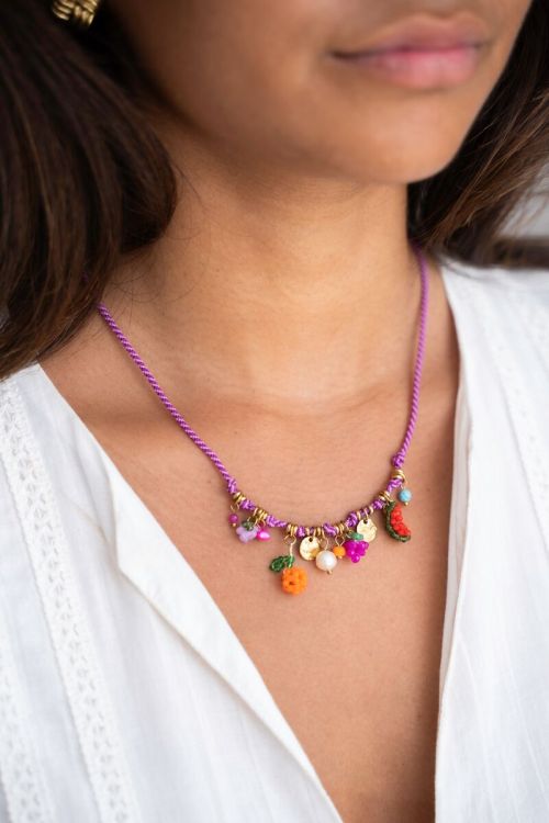 Art paarse touw ketting tutti frutti