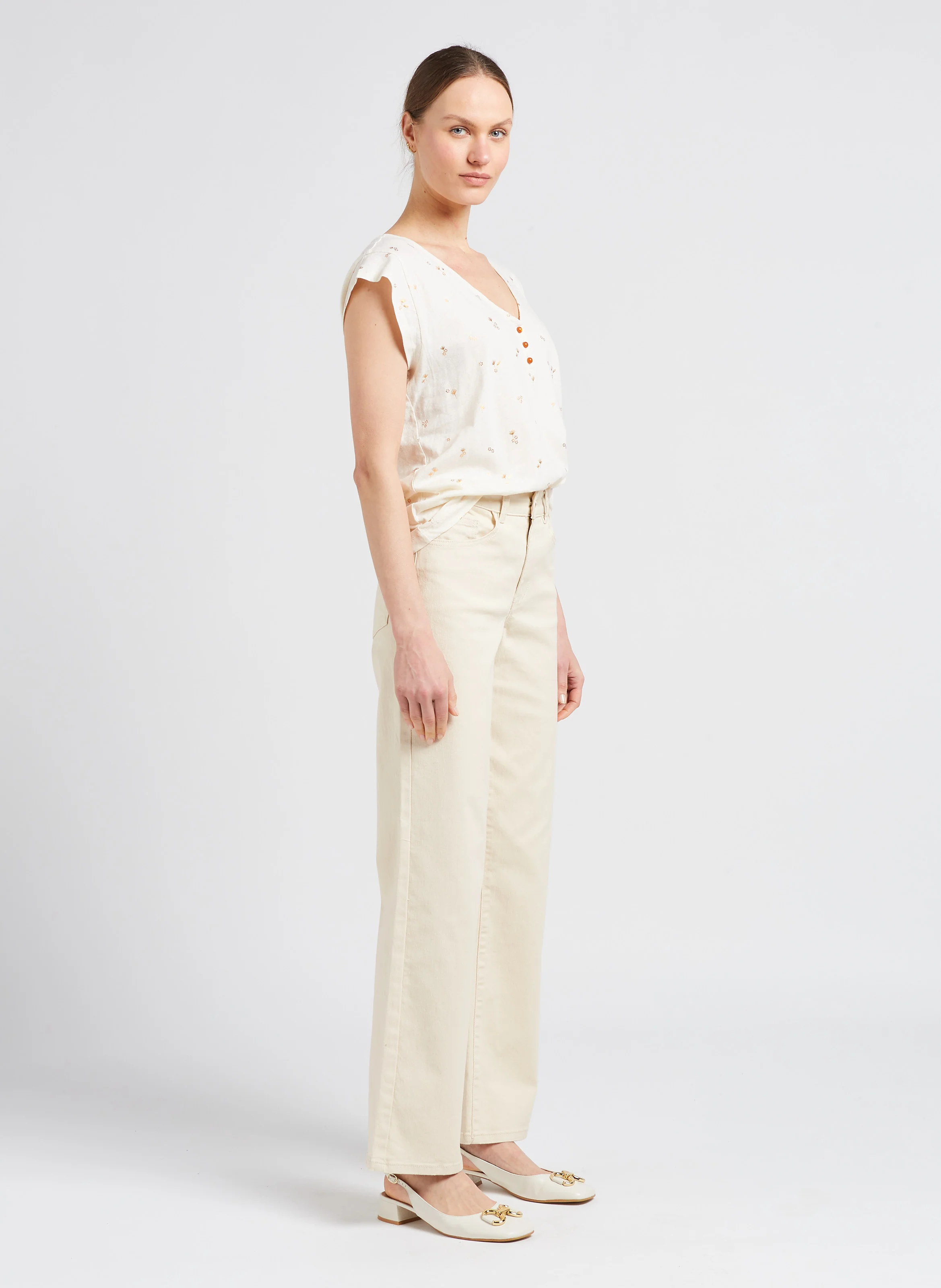 MARINA - Jean large en coton| Beige