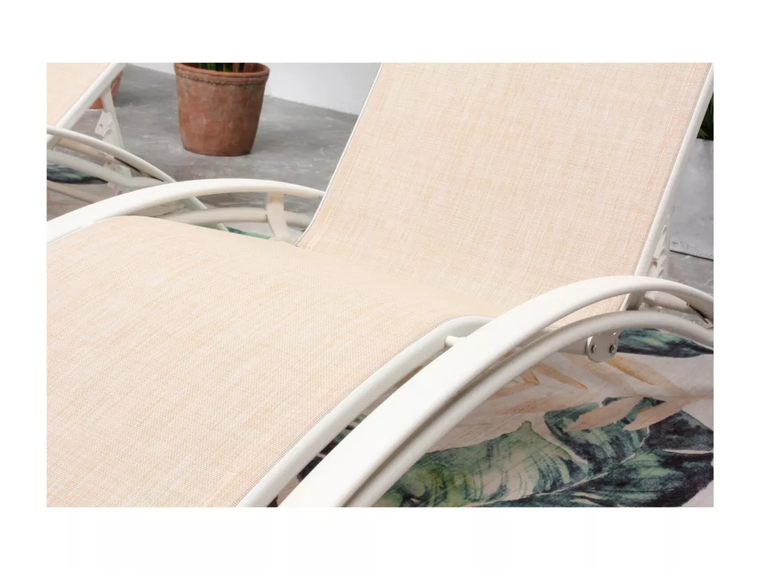 Lot de 2 transats en aluminium et toile PVC écru/blanc BAHIA