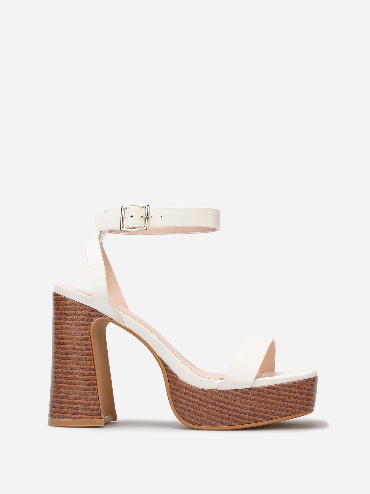 Sandales à plateforme et talon effet bois- Blanc
