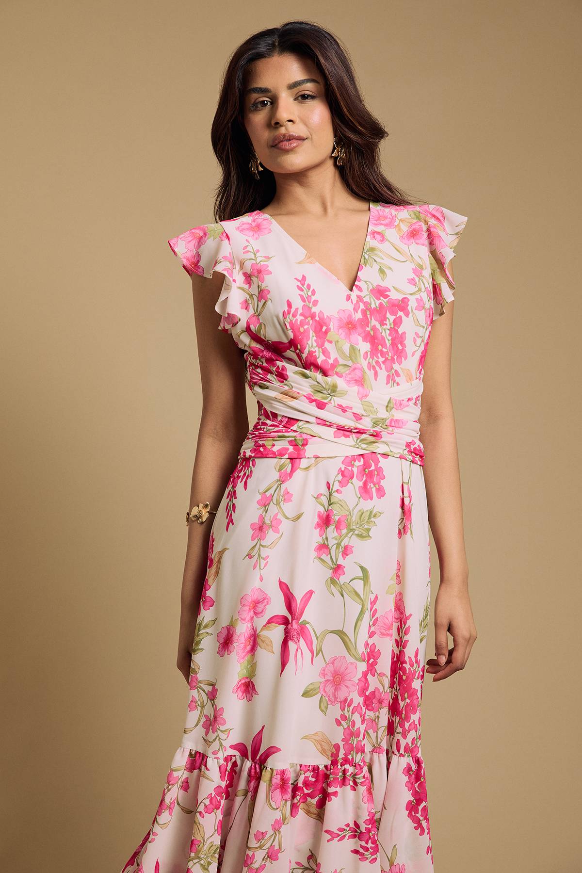 Oasis Robe Midi Étagée Petite à Imprimé avec Détail Torsadé Devant