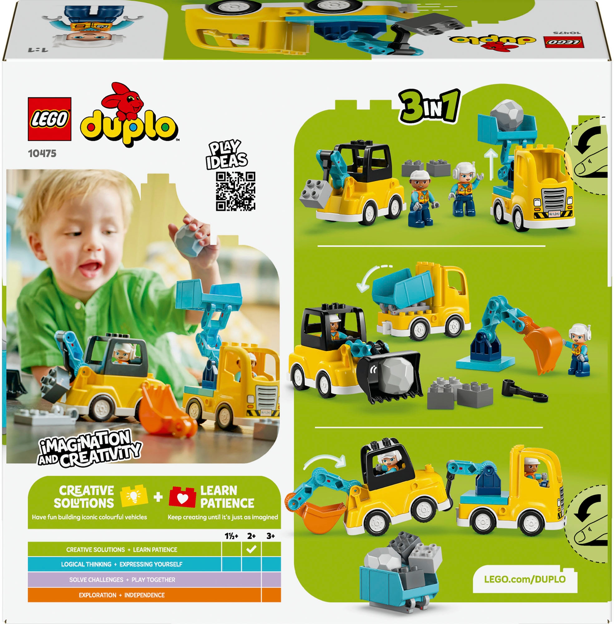 LEGO® Konstruktionsspielsteine »Baufahrzeuge – 3-in-1-Set (10475), LEGO DUPLO Town« Made in Europe