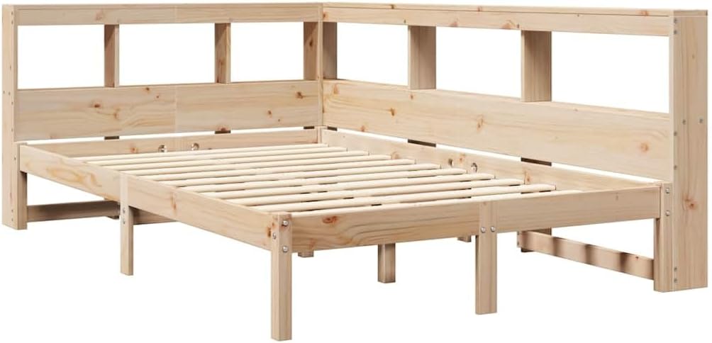 vidaXL Massivholzbett mit Regal ohne Matratze 120x200 cm Kiefer, Holzbett mit Regal, Massivholzbett mit Regal, Bett, Holzbett mit Bücherregal
