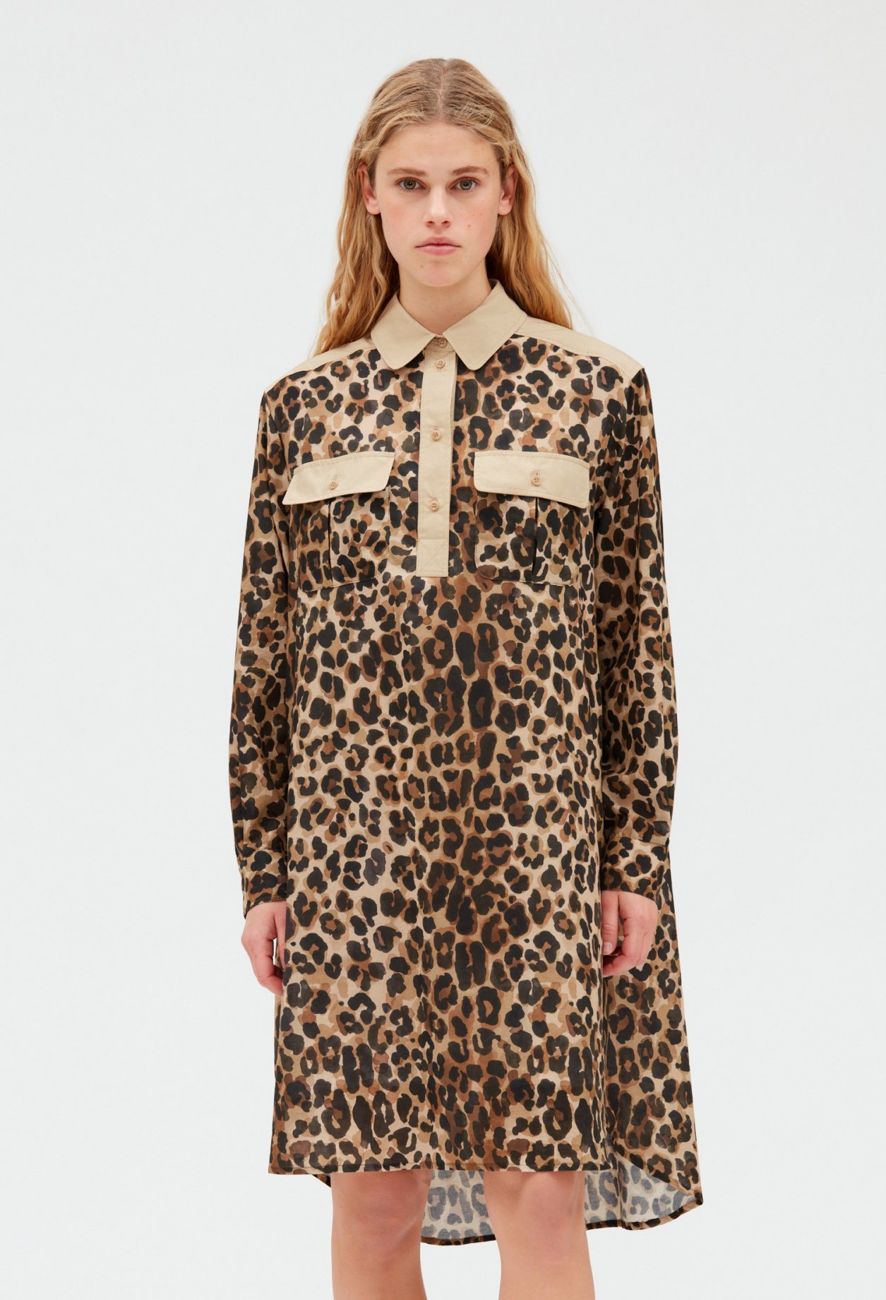 Robe chemise midi leopard