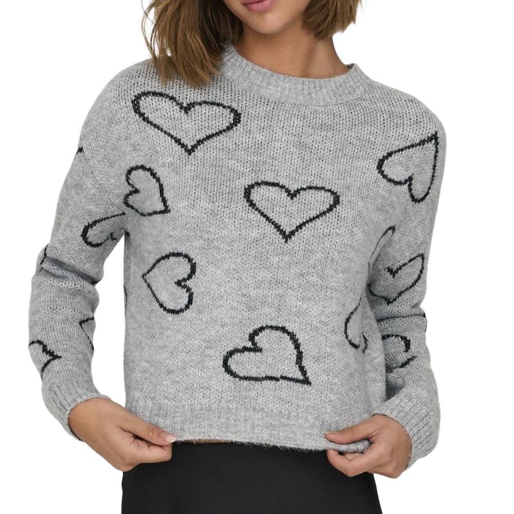 Only Pull Gris/Noir Coeur Femme Only Happie