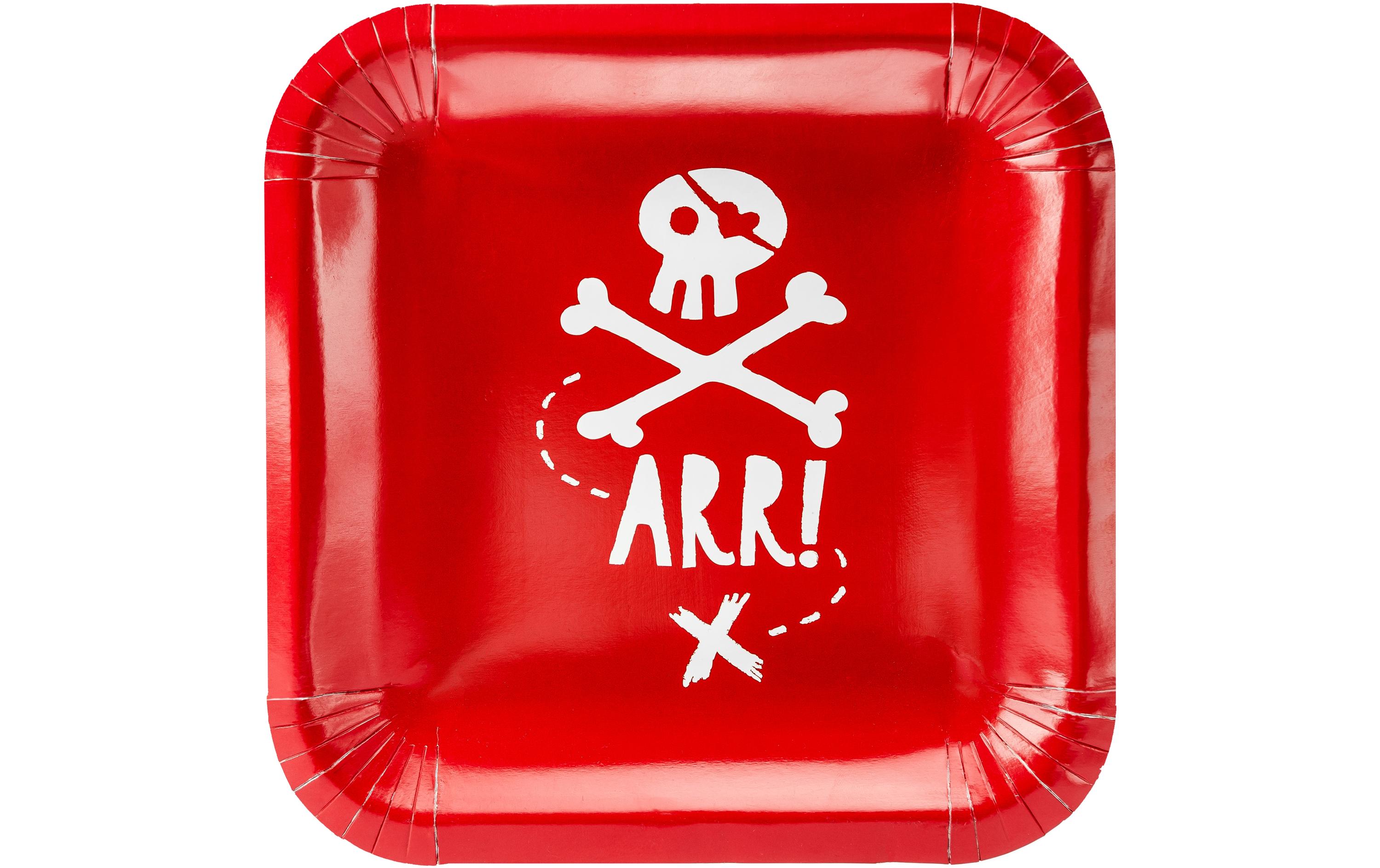 Einwegteller Piraten 20 x 20 cm, 6 Stück, RotPappteller als Tischdekoration
