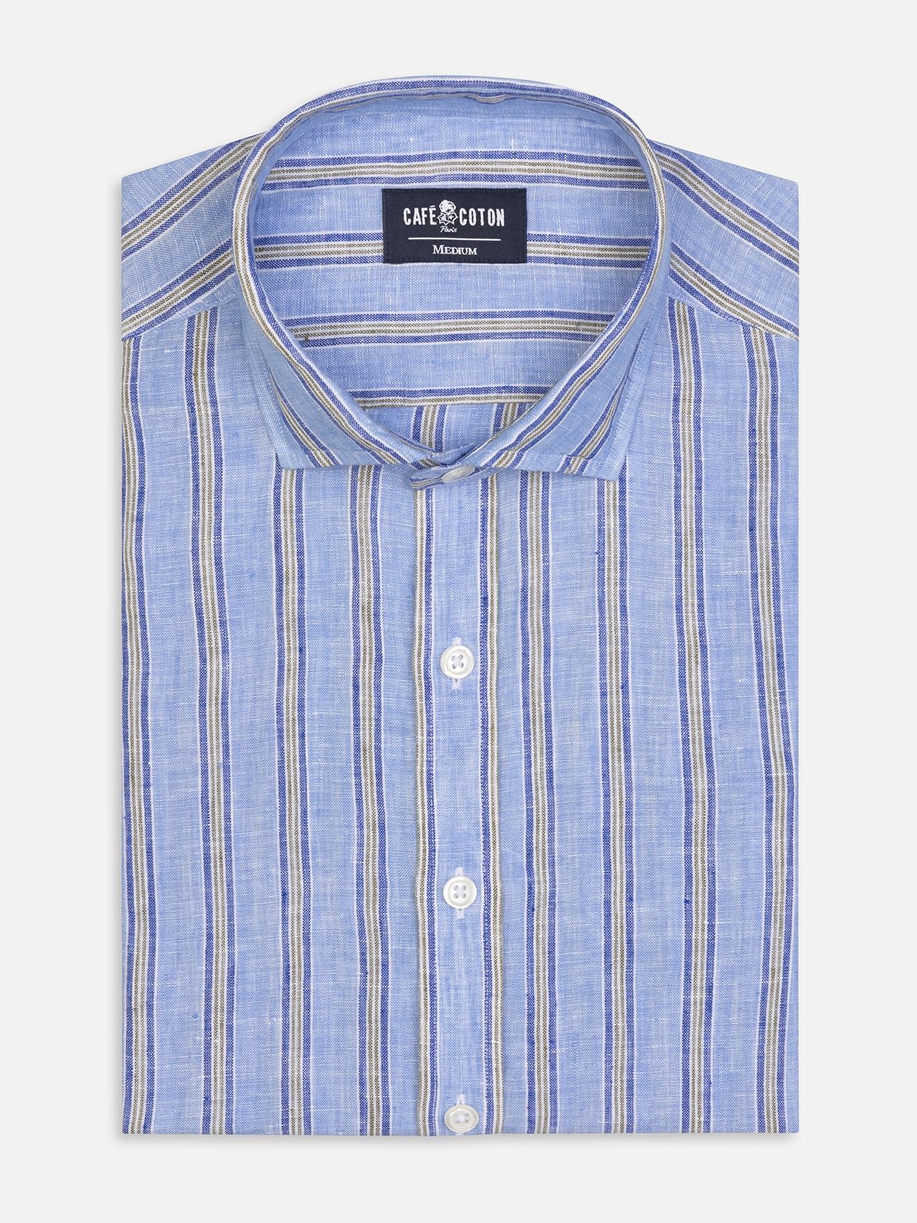Chemise Ron en lin à rayures ciel