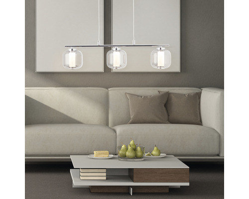 LED hanglamp 3x6W 3x430 lm 3000K HxLxB 120x60x10 cm chroom/gerookt glas