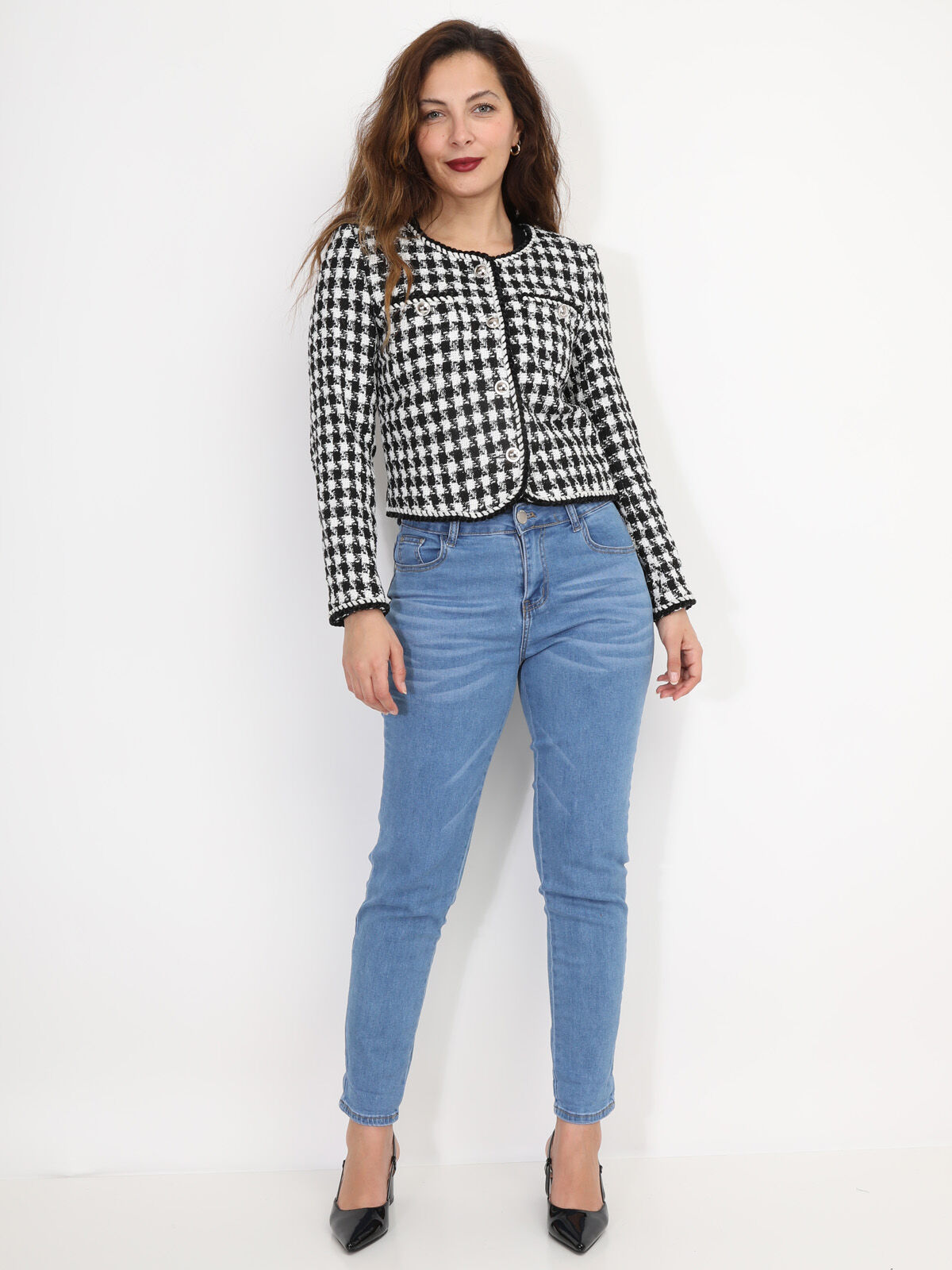 Veste en tweed pied-de-poule- Noir et Blanc