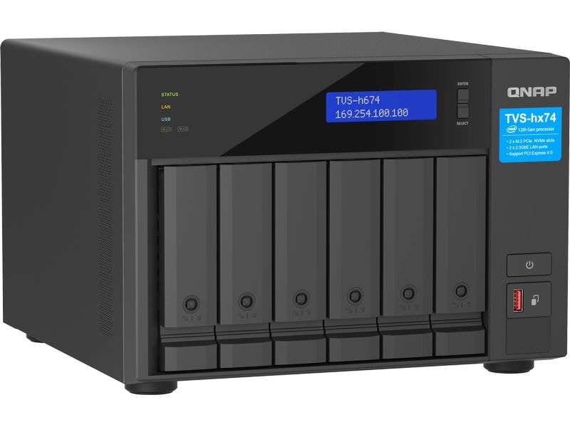 QNAP NAS TVS-h674-i3-16G 6-bay Hochzuverlässiger ZFS-basierter Speicher mit PCIe Gen 4 Erweiterbarkeit für 10/25GbE Konnektivität, M.2 NVMe SSD-Caching und Multi-Thread Prozessoren für Virtualisierungsanwendungen