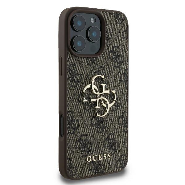 iPhone 16 Pro Max Leder Hardcase Hülle 4G Big Metal Logo (GUHCP16X4GMGBR) - Braun