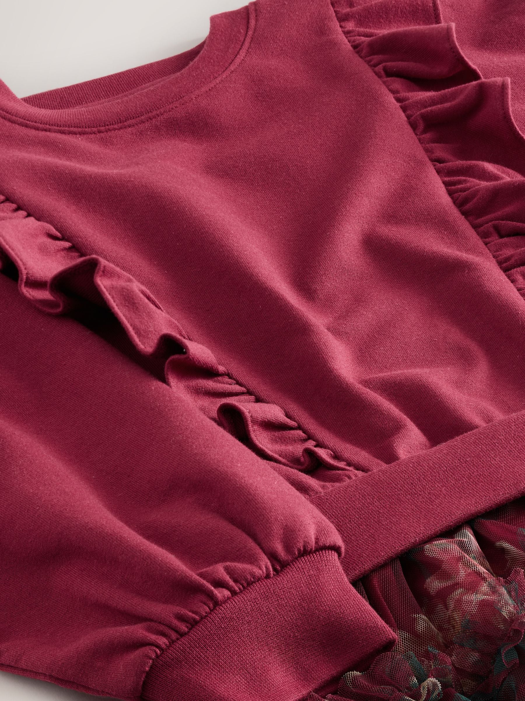 Bordeauxrood - Laura Ashley - Mock-sweatjurk met ruche