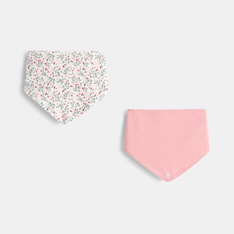 Foulard coton fleuri et uni rose bébé fille (lot de 2) Vert