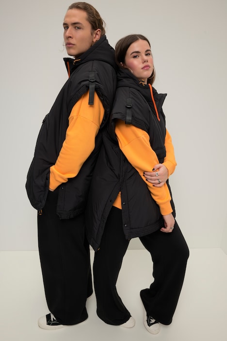 Poncho-Weste, Kapuze, Color-Zipper, Kängurutasche, Unisex
