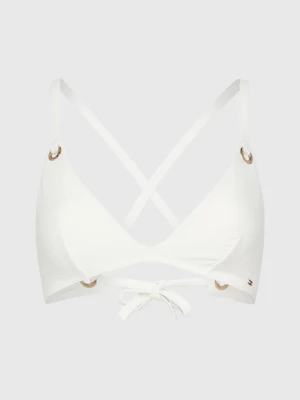 Top de biquíni triangular texturizado com detalhes em ilhós para resort