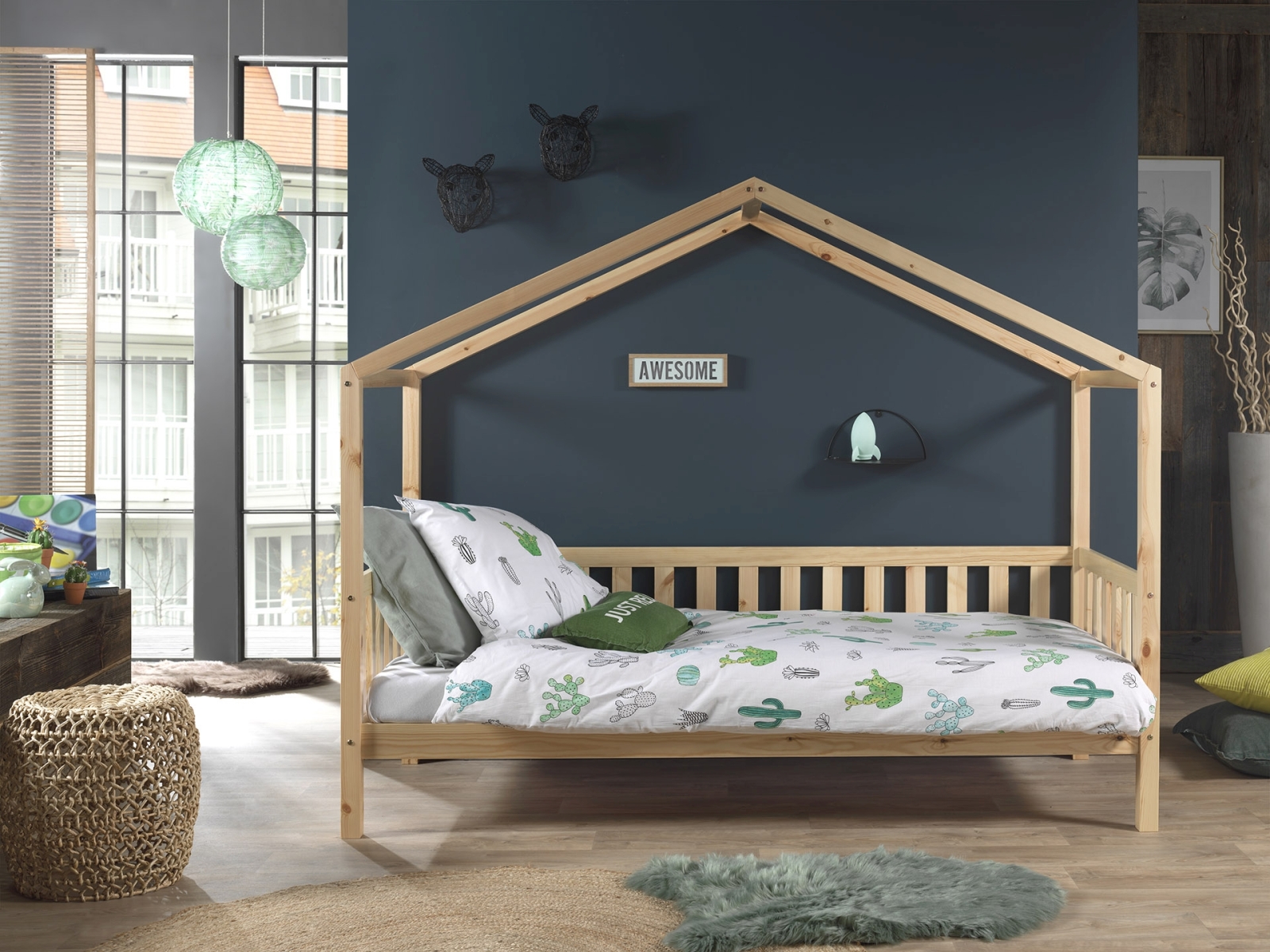 Hausbett-Set DALLAS 1 - natur - mit Matratze - Umrandung - 90x200 cm