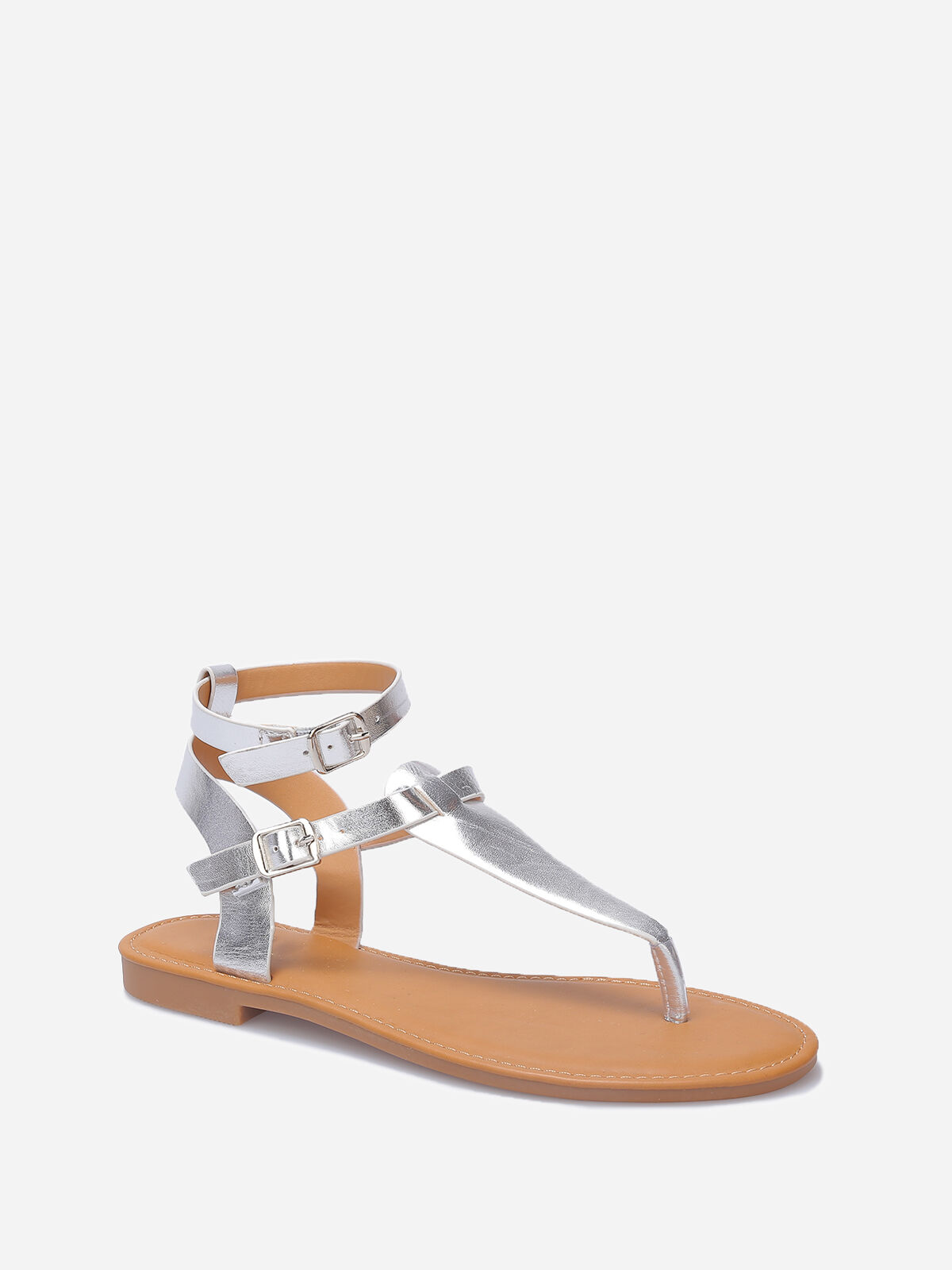 Nu-pieds à brides en simili- Argenté