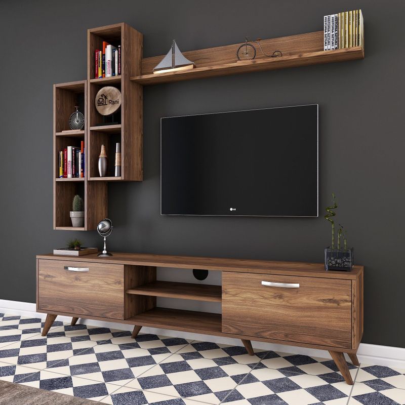 M16 - TV-meubel - Walnoot - 100% Melamine - 180 cm - 49 cm Hoogte - 35 cm Diepte