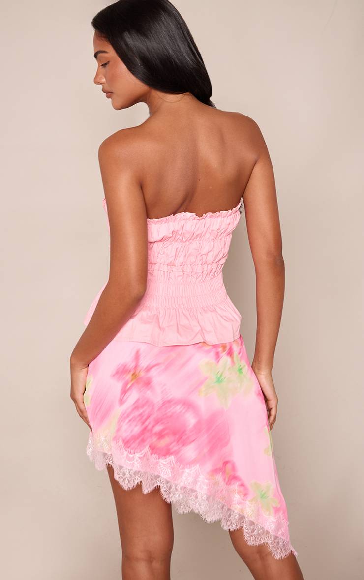 Multicolore Jupe Midi À Imprimé Floral Flou Avec Détail D'ourlet Asymétrique En Dentelle