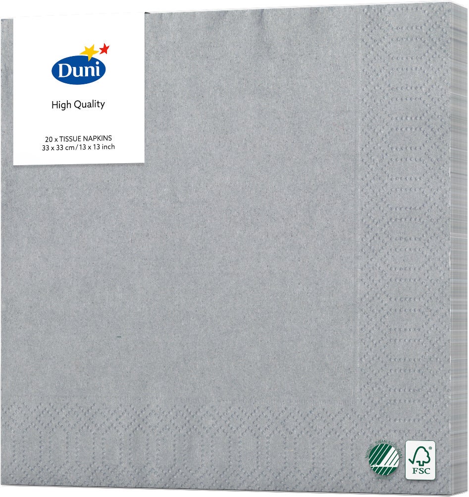 Duni servetten zilver 33 x 33 cm 20 stuks