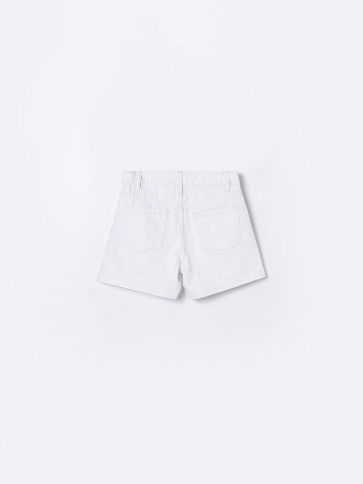 Shorts jeans plissados - Branco e Rosa
