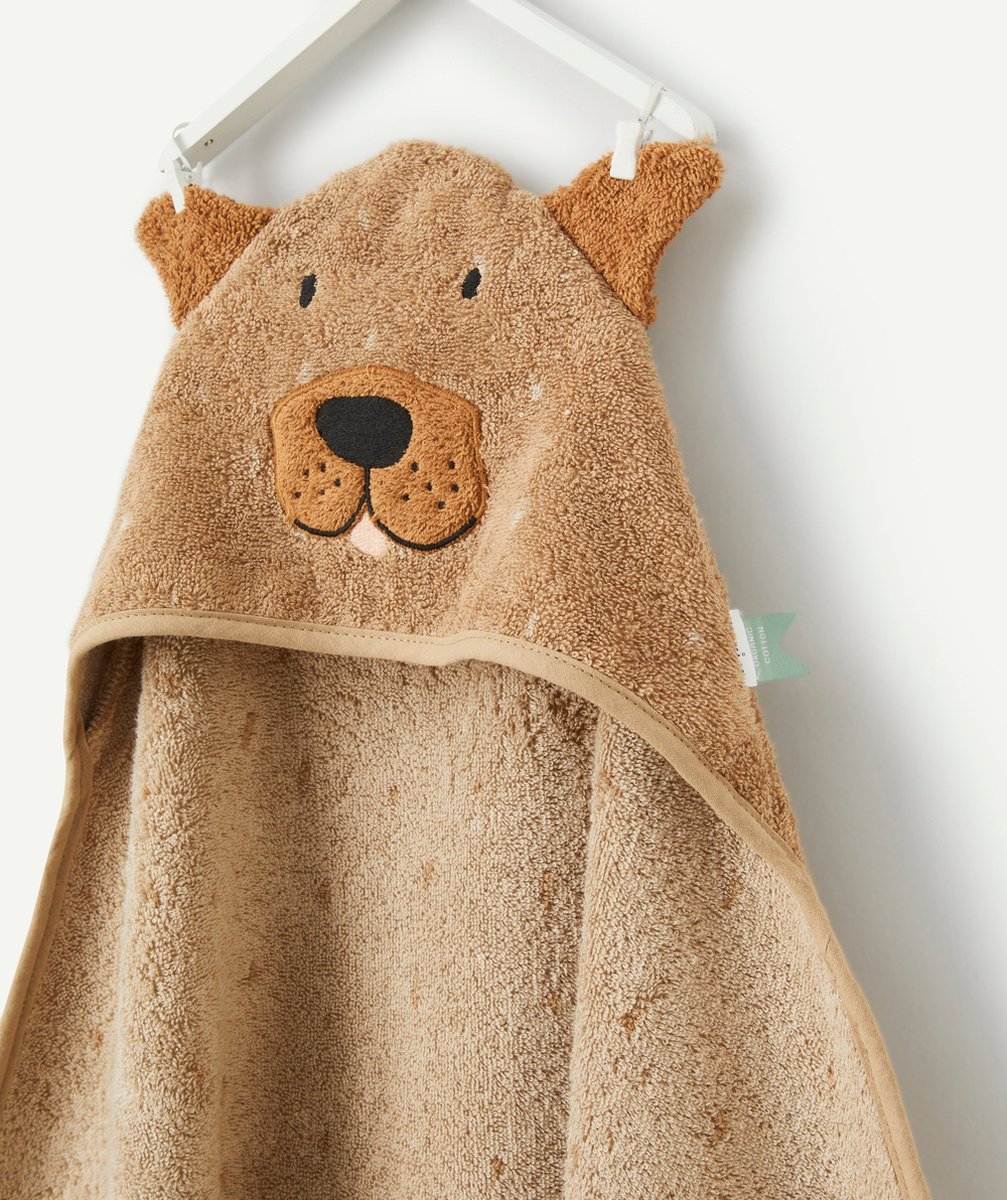 TRIXIECAPE DE BAIN BEIGE CHIEN EN COTON BIO BÉBÉ