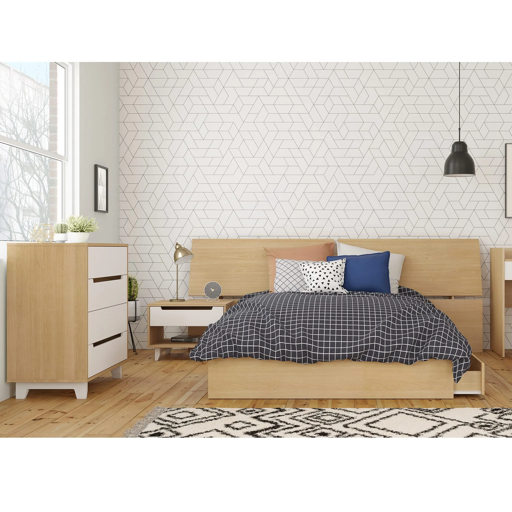 Nexera Table de Nuit Nomad - Blanc et Érable Naturel