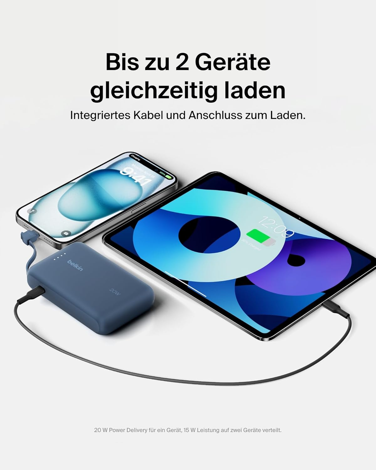 (20W) 10000mAh BoostCharge USB C Powerbank Ladegerät inkl. USB C Ladekabel mit LED Anzeige (BPB021HQBL) - Blau