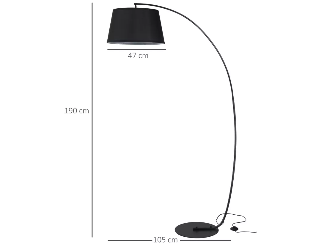 Lampe lampadaire à arc salon courbée - Lampe arceau moderne en métal - Lampadaire sur pied métal lin noir