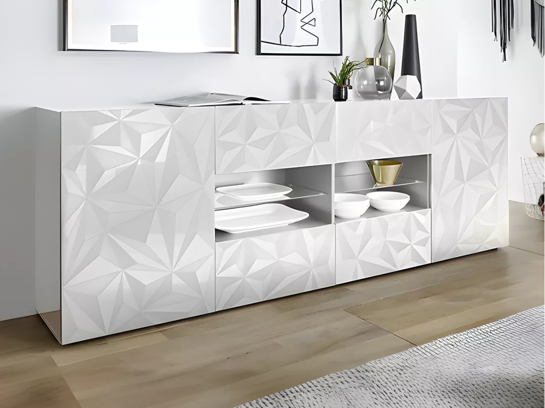 Buffet ERIS - 2 portes & 4 tiroirs - Blanc laqué