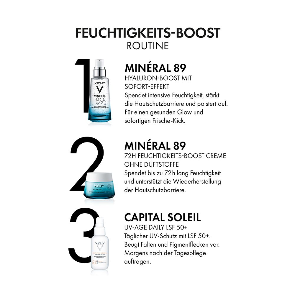 VICHY Minéral 89 Hyaluron-Boost mit Sofort-Effekt + Mineral 89 72h Cream 15ml GRATIS