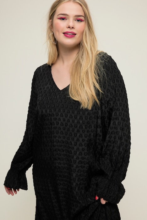 Maxikleid, A-Line, Heart-Muster, V-Ausschnitt, Langarm