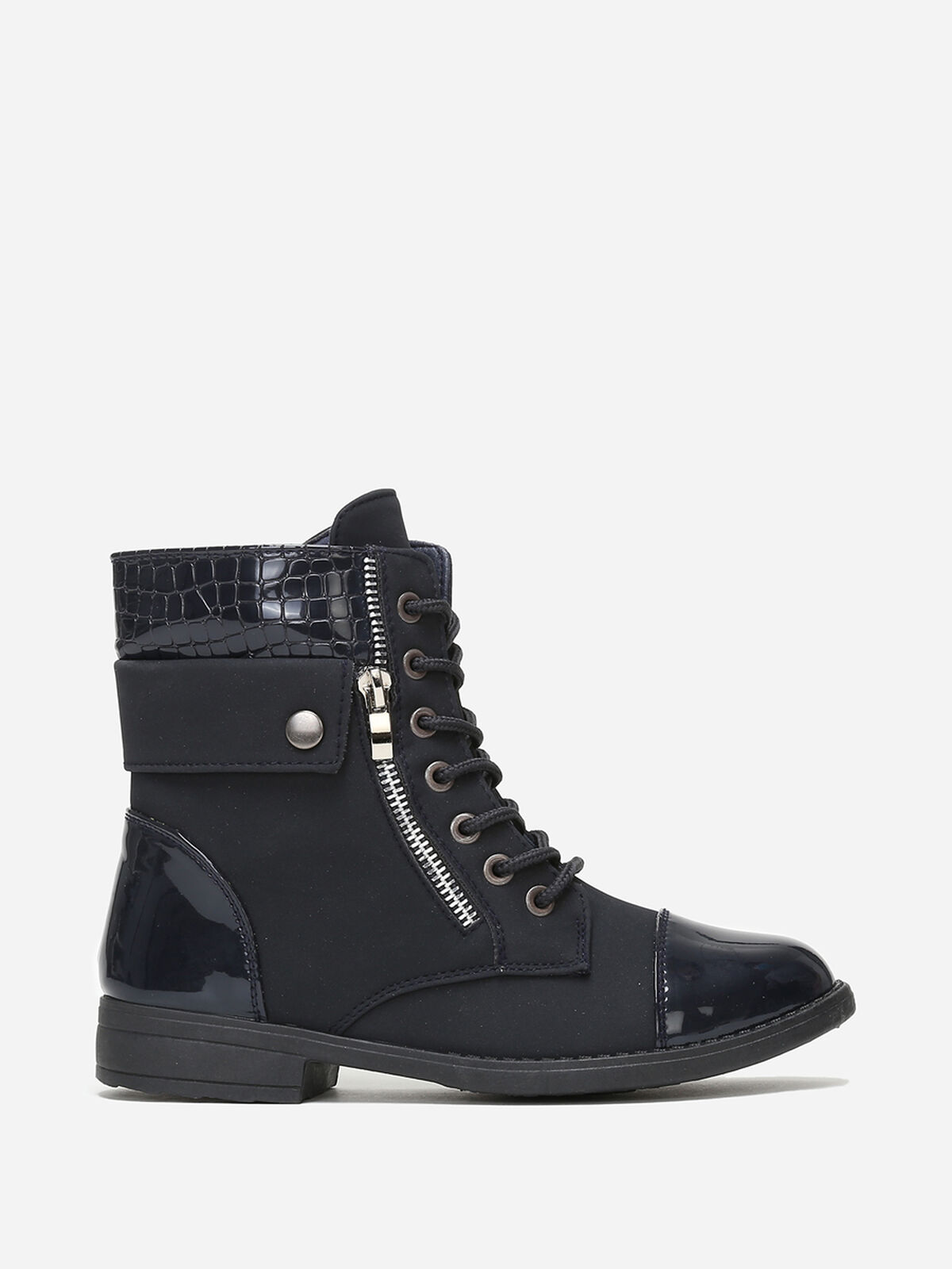 Bottines bi matière avec lacets- Bleu marine